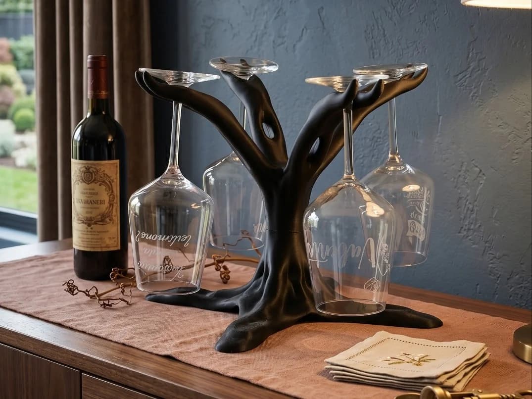Wine Glass Holder Tree Rack for 4 Glasses Organic Kitchen Display Stand