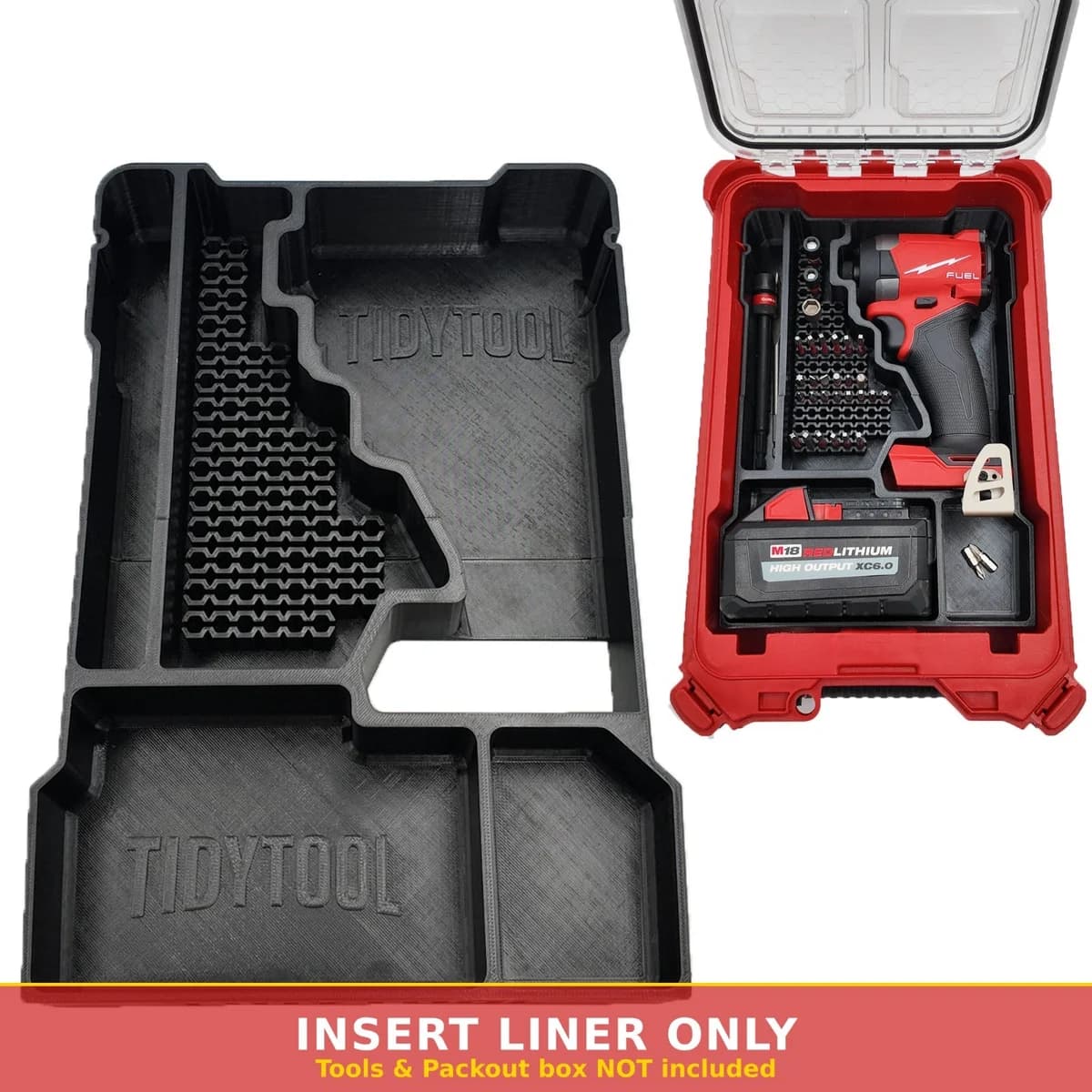 TidyTool Milwaukee Packout Insert Liner for M18 FUEL FID3 Impact Driver Bits