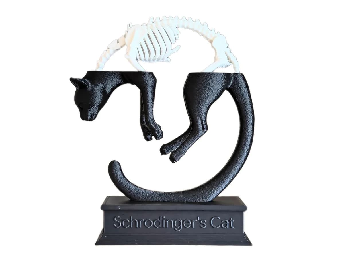 Schrödinger's Cat Quantum Superposition Display Sculpture for Desk or Shelf